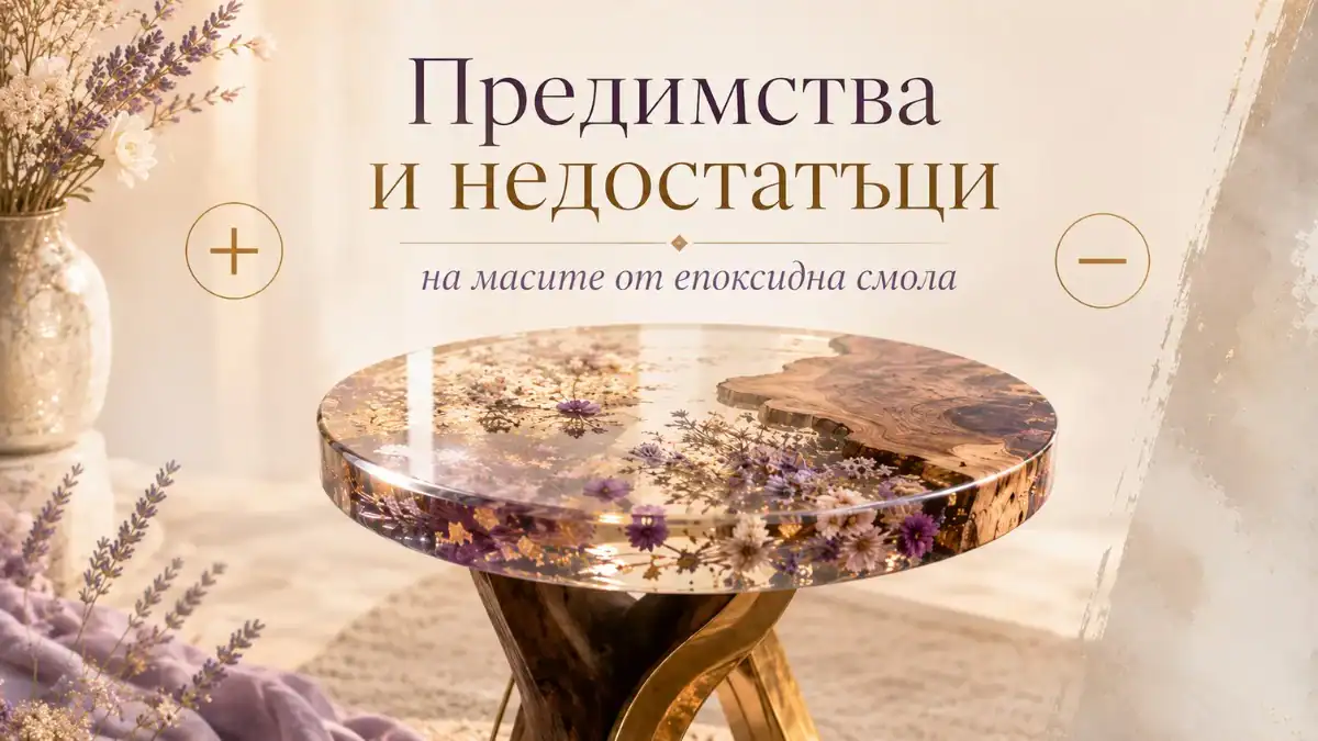 Илюстрация за предимствата и недостатъците на масите от епоксидна смола с декоративна флорална маса